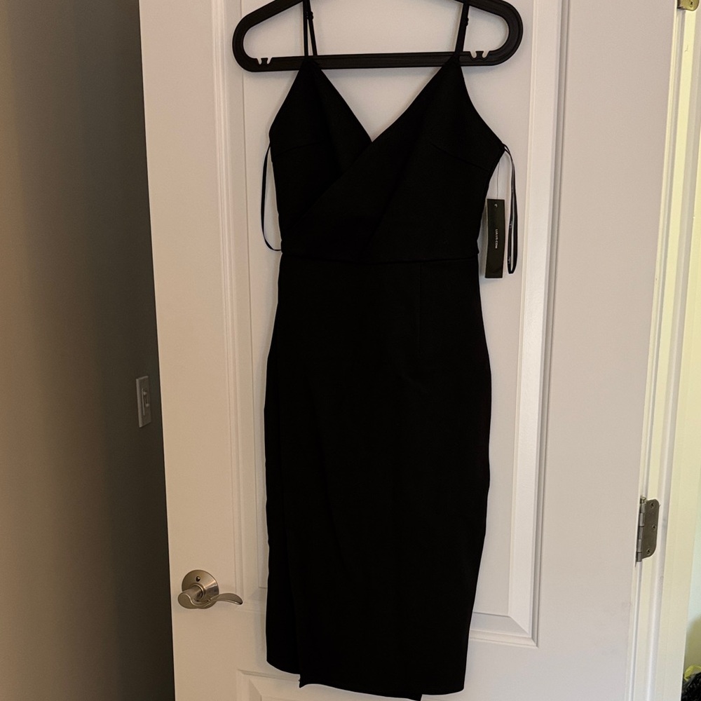 Lulu's Black Wrap-Style Spaghetti-Strap Midi Dress